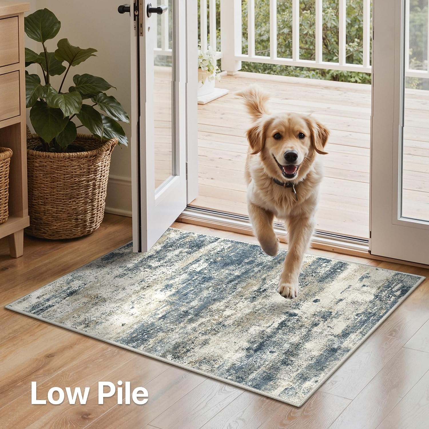 image:imageGENIMO Kitchen Rugs Large Washable Non Slip Kitchen Mats for Floor 48x72 Green vintage abstract rug soft faux cashmere low pile easyclean for laundry entryway sink farmhouseNavy Blue