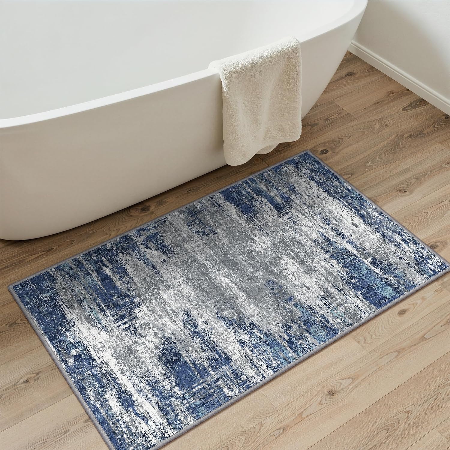 image:imageGENIMO Kitchen Rugs Large Washable Non Slip Kitchen Mats for Floor  48x72 Green vintage abstract rug soft faux cashmere low pile easyclean for laundry entryway sink farmhouseAblueIvory