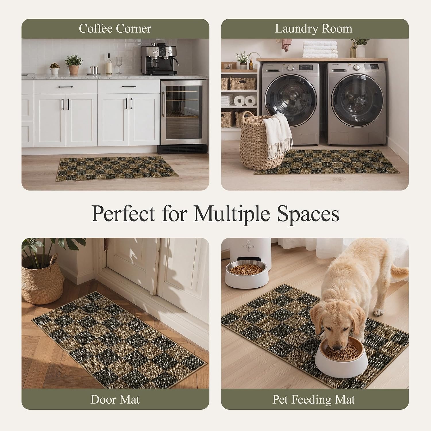 image:imageGENIMO Kitchen Rugs Large Washable Non Slip Kitchen Mats for Floor  48x72 Green vintage abstract rug soft faux cashmere low pile easyclean for laundry entryway sink farmhouseBrown Checkered