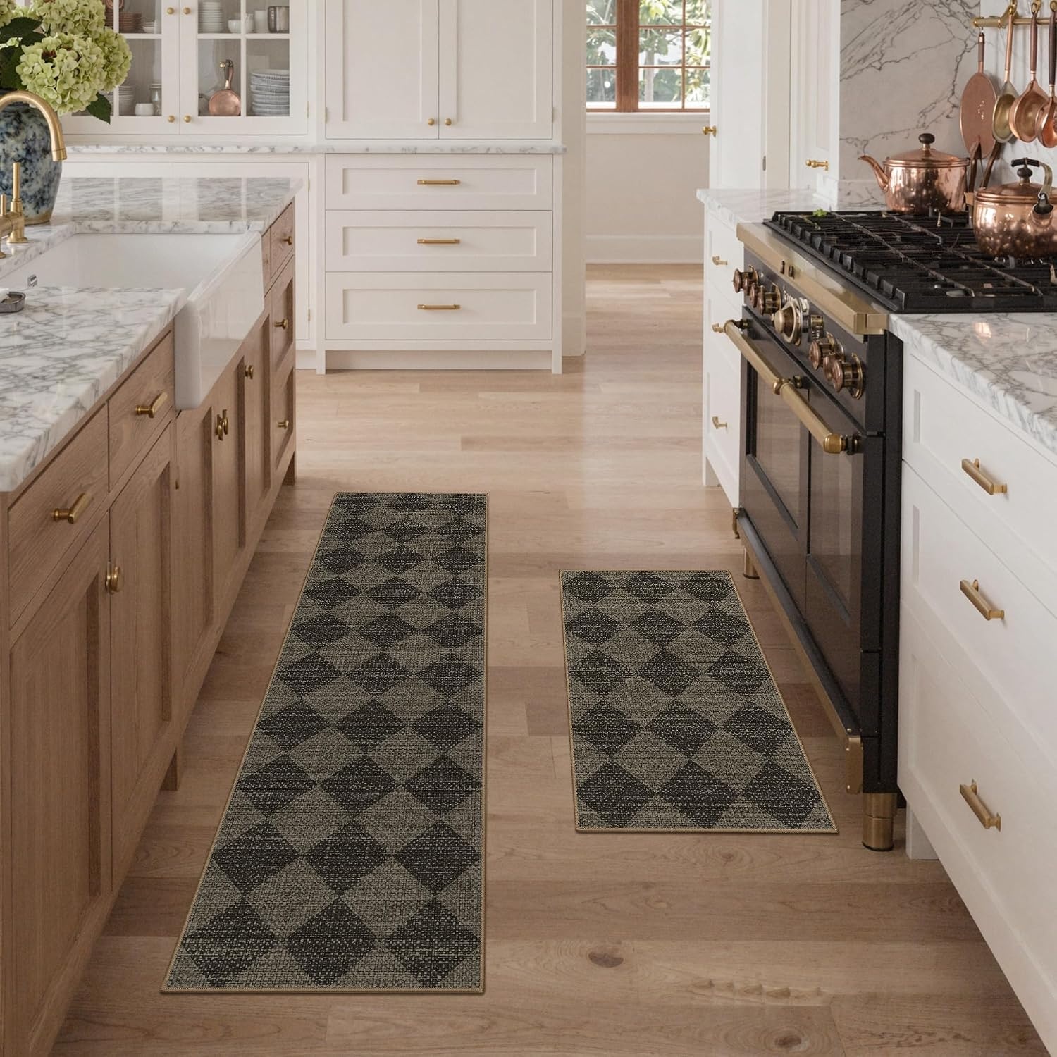 image:imageGENIMO Kitchen Rugs Large Washable Non Slip Kitchen Mats for Floor  48x72 Green vintage abstract rug soft faux cashmere low pile easyclean for laundry entryway sink farmhouseGrey Diamond