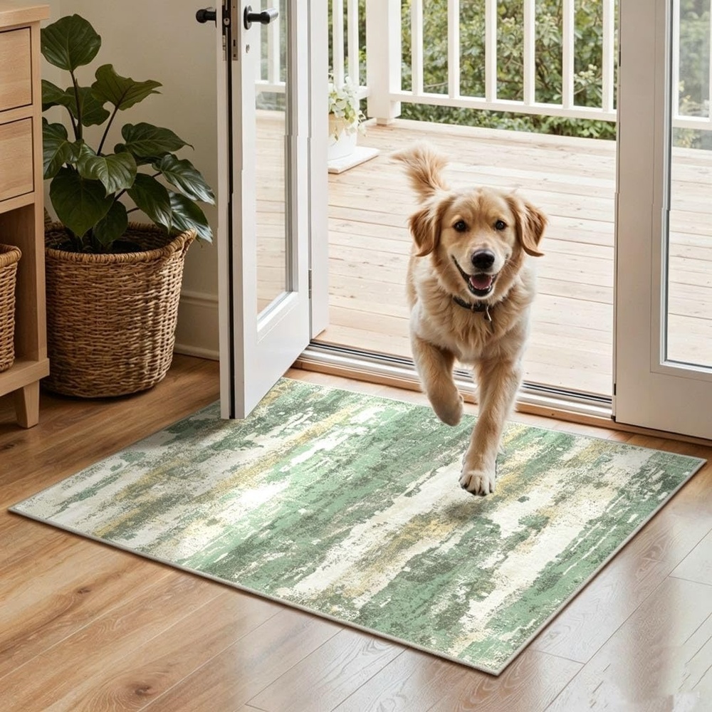 image:imageGENIMO Kitchen Rugs Large Washable Non Slip Kitchen Mats for Floor 48x72 Green vintage abstract rug soft faux cashmere low pile easyclean for laundry entryway sink farmhouseMgreen
