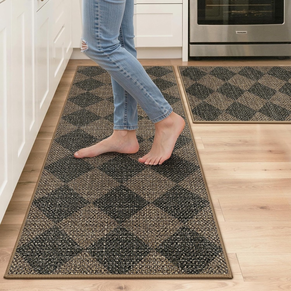 image:imageGENIMO Kitchen Rugs Large Washable Non Slip Kitchen Mats for Floor  48x72 Green vintage abstract rug soft faux cashmere low pile easyclean for laundry entryway sink farmhouseBrown Diamond