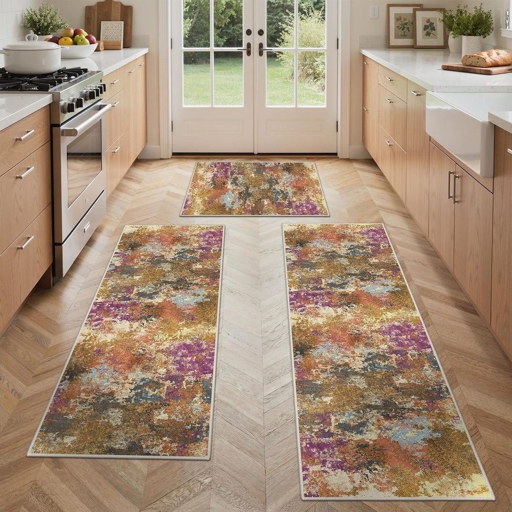 image:imageGENIMO Kitchen Rugs Large Washable Non Slip Kitchen Mats for Floor  48x72 Green vintage abstract rug soft faux cashmere low pile easyclean for laundry entryway sink farmhouseGold Ename Thyst
