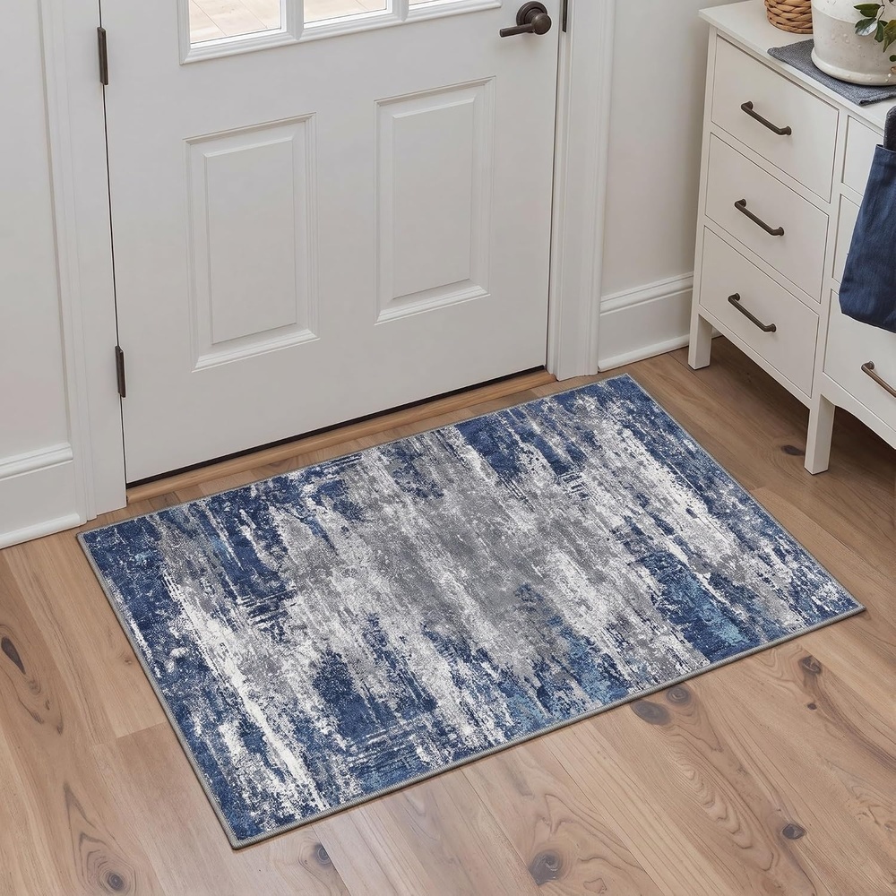 image:imageGENIMO Kitchen Rugs Large Washable Non Slip Kitchen Mats for Floor  48x72 Green vintage abstract rug soft faux cashmere low pile easyclean for laundry entryway sink farmhouseAblueIvory