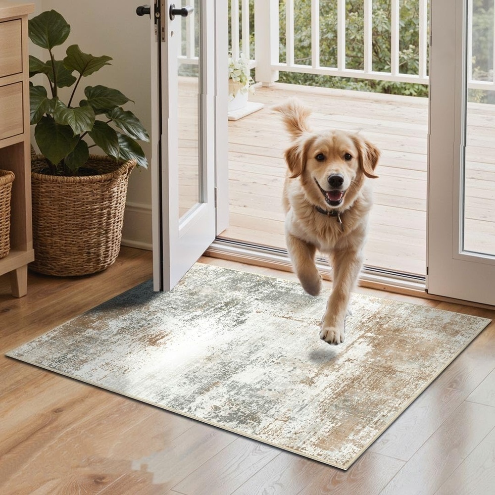 image:imageGENIMO Kitchen Rugs Large Washable Non Slip Kitchen Mats for Floor  48x72 Green vintage abstract rug soft faux cashmere low pile easyclean for laundry entryway sink farmhouseAgold