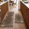 GENIMO Anti Fatigue Kitchen Mats for Floor 2PCS, Cushioned Standing Mats | 17.3″x47″&17.3″x30″, Jet Black vintage floral rug set, waterproof, non slip, easy-clean for farmhouse(Light Brown)