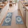 GENIMO Kitchen Rugs, Large Washable Non Slip Kitchen Mats for Floor | 48″x72″, Green vintage abstract rug, soft faux cashmere, low pile, easy-clean for laundry, entryway, sink, farmhouse(Slate Blue)