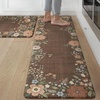GENIMO Anti Fatigue Kitchen Mats for Floor 2PCS, Cushioned Standing Mats | 17.3″x47″&17.3″x30″, Jet Black vintage floral rug set, waterproof, non slip, easy-clean for farmhouse(Light Brown)
