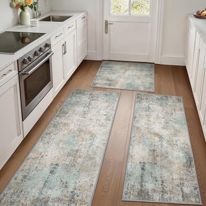 GENIMO Kitchen Rugs, Large Washable Non Slip Kitchen Mats for Floor | 48″x72″, Green vintage abstract rug, soft faux cashmere, low pile, easy-clean for laundry, entryway, sink, farmhouse(Green Brown)