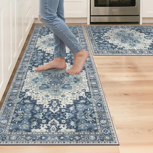 GENIMO Kitchen Rugs, Large Washable Non Slip Kitchen Mats for Floor | 48″x72″, Green vintage abstract rug, soft faux cashmere, low pile, easy-clean for laundry, entryway, sink, farmhouse(Slate Blue)