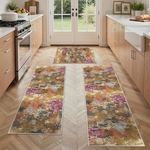 GENIMO Kitchen Rugs, Large Washable Non Slip Kitchen Mats for Floor | 48″x72″, Green vintage abstract rug, soft faux cashmere, low pile, easy-clean for laundry, entryway, sink, farmhouse(Gold Ename Thyst)