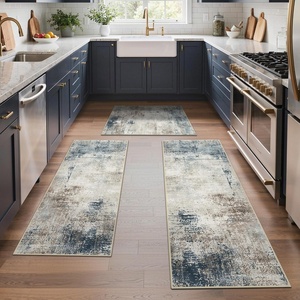 GENIMO Kitchen Rugs, Large Washable Non Slip Kitchen Mats for Floor | 48″x72″, Green vintage abstract rug, soft faux cashmere, low pile, easy-clean for laundry, entryway, sink, farmhouse(Blue)