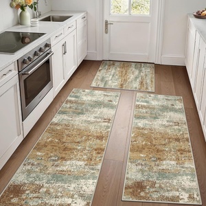 GENIMO Kitchen Rugs, Large Washable Non Slip Kitchen Mats for Floor | 48″x72″, Green vintage abstract rug, soft faux cashmere, low pile, easy-clean for laundry, entryway, sink, farmhouse(Orange Green)