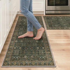 GENIMO Kitchen Rugs, Large Washable Non Slip Kitchen Mats for Floor | 48″x72″, Green vintage abstract rug, soft faux cashmere, low pile, easy-clean for laundry, entryway, sink, farmhouse(Dark Green)