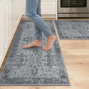 GENIMO Kitchen Rugs, Large Washable Non Slip Kitchen Mats for Floor | 48″x72″, Green vintage abstract rug, soft faux cashmere, low pile, easy-clean for laundry, entryway, sink, farmhouse(Vintage Grey)