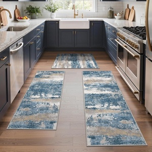 GENIMO Kitchen Rugs, Large Washable Non Slip Kitchen Mats for Floor | 48″x72″, Green vintage abstract rug, soft faux cashmere, low pile, easy-clean for laundry, entryway, sink, farmhouse(Blue Gray)
