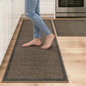 GENIMO Kitchen Rugs, Large Washable Non Slip Kitchen Mats for Floor | 48″x72″, Green vintage abstract rug, soft faux cashmere, low pile, easy-clean for laundry, entryway, sink, farmhouse(Brown Border)