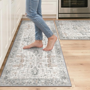 GENIMO Kitchen Rugs, Large Washable Non Slip Kitchen Mats for Floor | 48″x72″, Green vintage abstract rug, soft faux cashmere, low pile, easy-clean for laundry, entryway, sink, farmhouse(Light Taupe Brown)