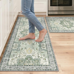GENIMO Kitchen Rugs, Large Washable Non Slip Kitchen Mats for Floor | 48″x72″, Green vintage abstract rug, soft faux cashmere, low pile, easy-clean for laundry, entryway, sink, farmhouse(Light Green)