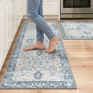 GENIMO Kitchen Rugs, Large Washable Non Slip Kitchen Mats for Floor | 48″x72″, Green vintage abstract rug, soft faux cashmere, low pile, easy-clean for laundry, entryway, sink, farmhouse(Vintage Blue)
