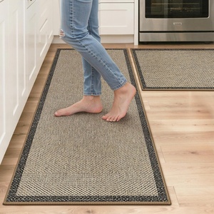 GENIMO Kitchen Rugs, Large Washable Non Slip Kitchen Mats for Floor | 48″x72″, Green vintage abstract rug, soft faux cashmere, low pile, easy-clean for laundry, entryway, sink, farmhouse(Beige Border)