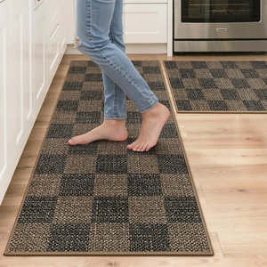 GENIMO Kitchen Rugs, Large Washable Non Slip Kitchen Mats for Floor | 48″x72″, Green vintage abstract rug, soft faux cashmere, low pile, easy-clean for laundry, entryway, sink, farmhouse(Brown Checkered)
