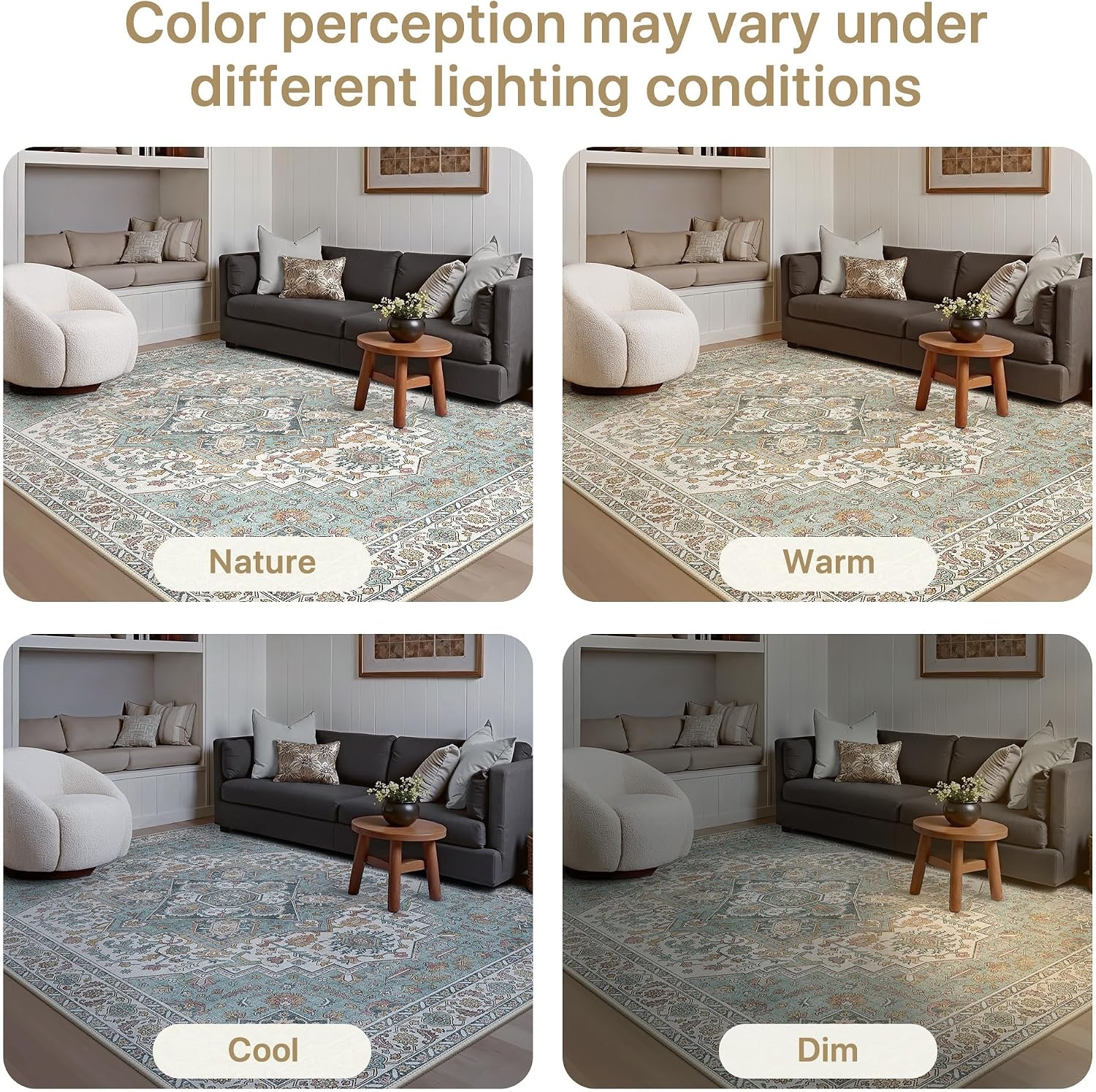 image:imageGENIMO 8x10 Washable Area Rugs for Living Room Non Slip Teal Ivory Rust Large Vintage Floral Rug Stain Resistant Low Pile and Lightweight for Bedroom Dining Room and Home Office