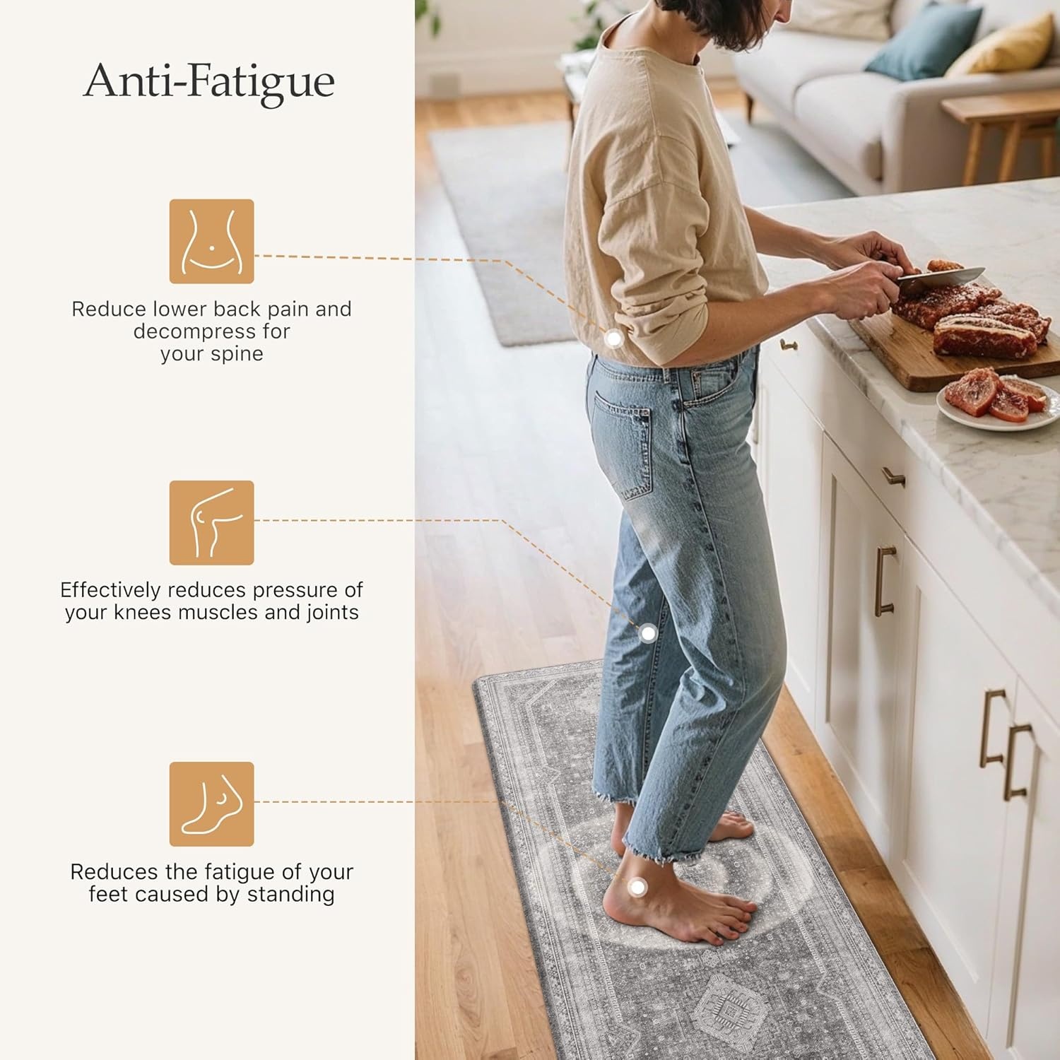 image:imageGENIMO Anti Fatigue Kitchen Mats for Floor 2PCS Standing RugsGold BlackAsh Gray