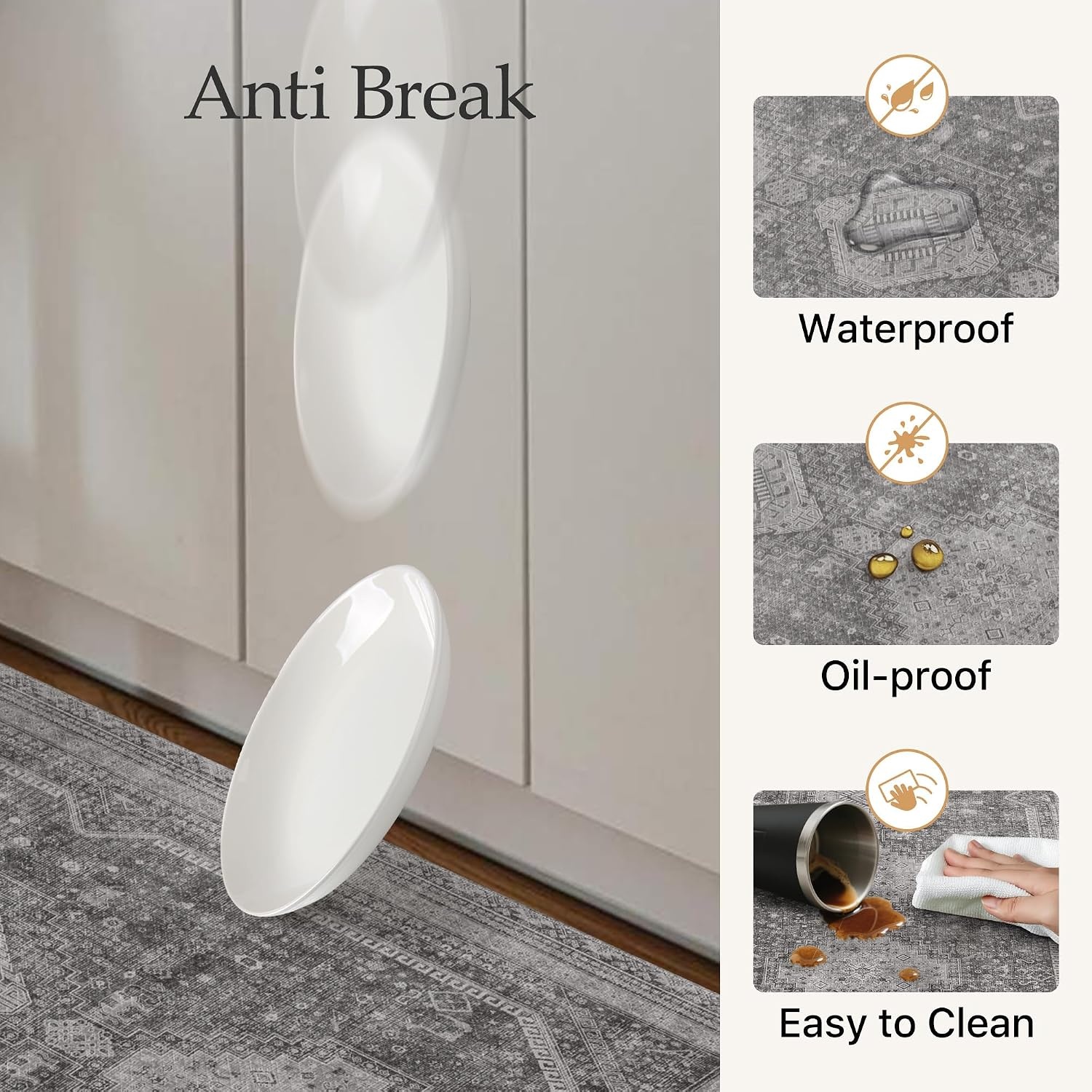 image:imageGENIMO Anti Fatigue Kitchen Mats for Floor 2PCS Standing RugsGold BlackAsh Gray