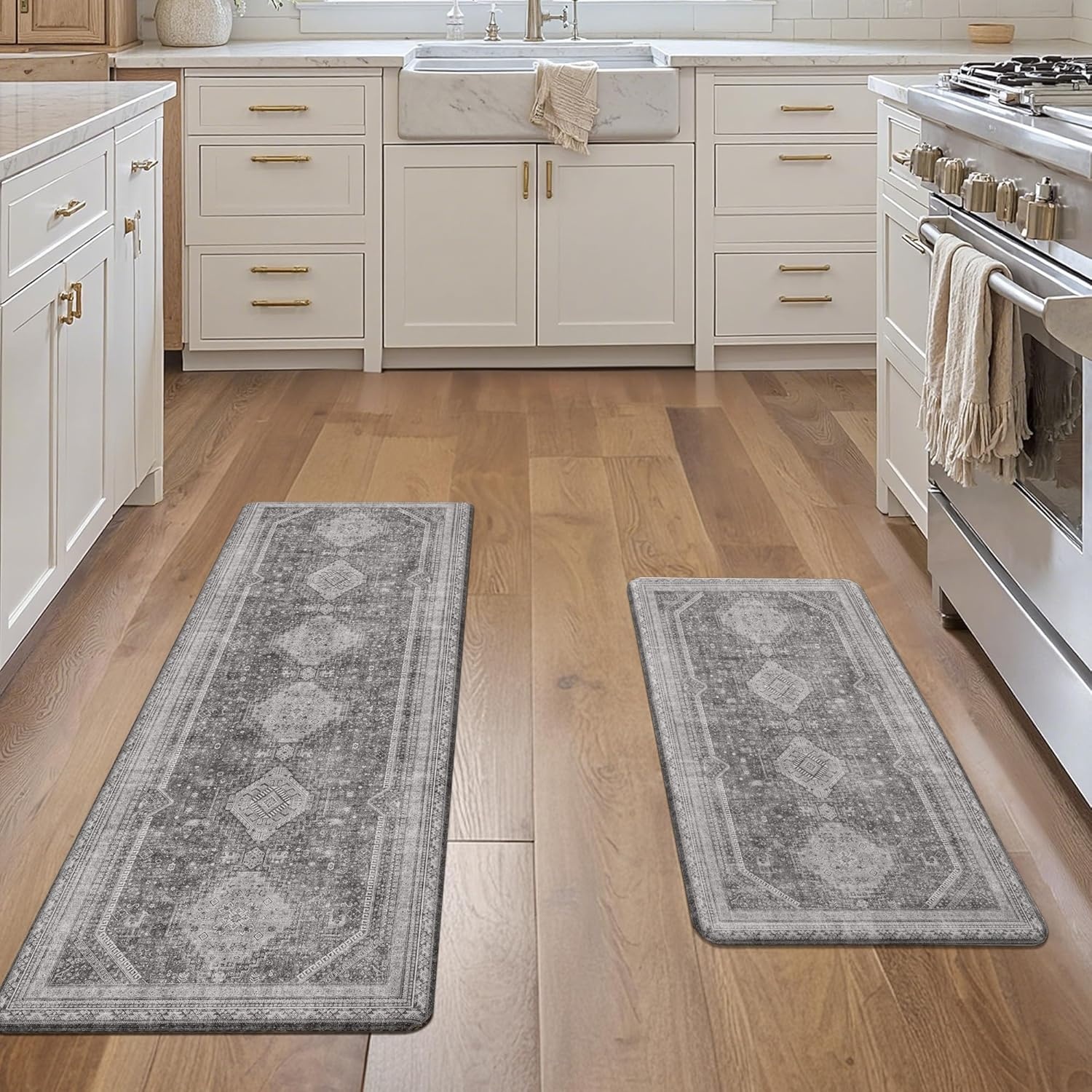 image:imageGENIMO Anti Fatigue Kitchen Mats for Floor 2PCS Standing RugsGold BlackAsh Gray