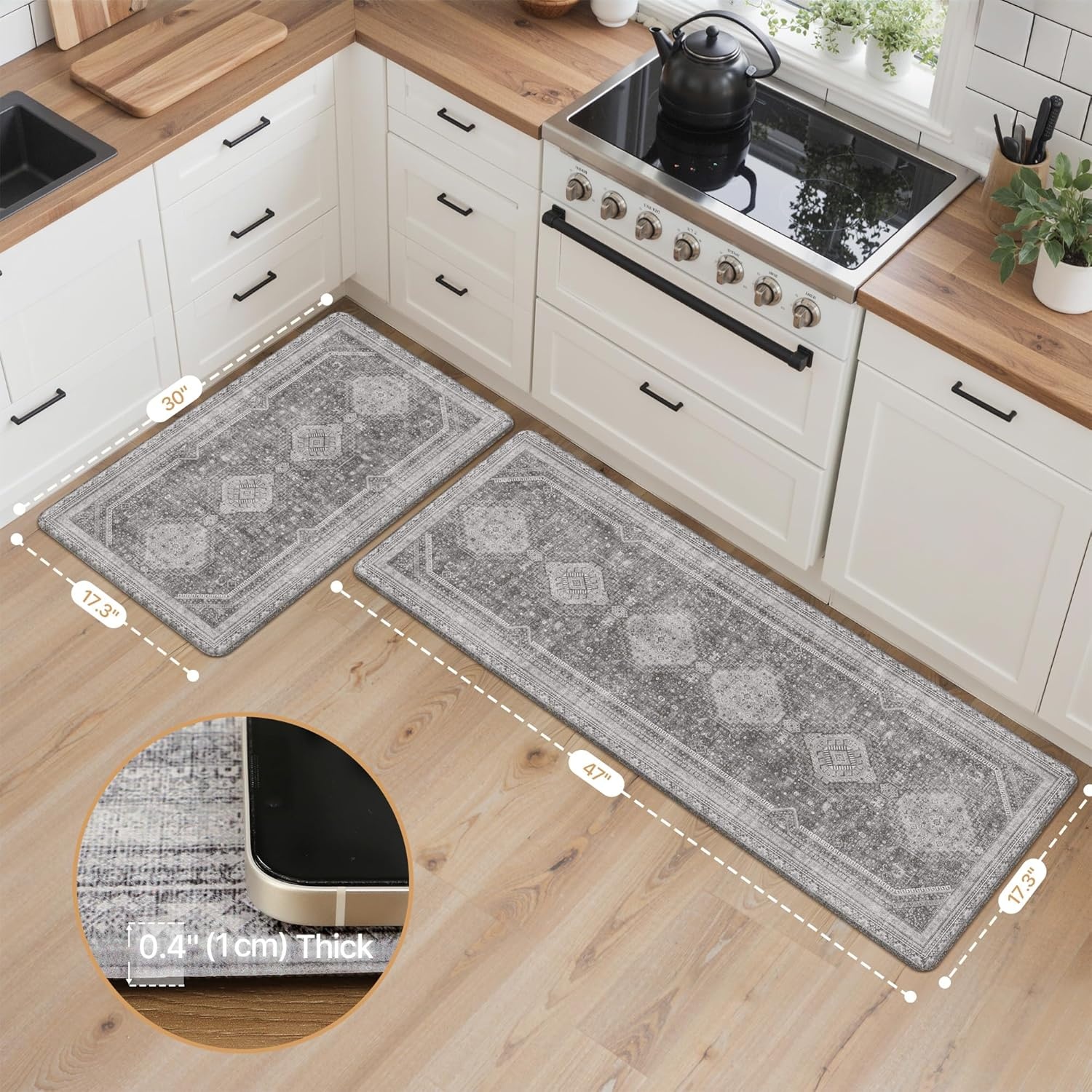 image:imageGENIMO Anti Fatigue Kitchen Mats for Floor 2PCS Standing RugsGold BlackAsh Gray