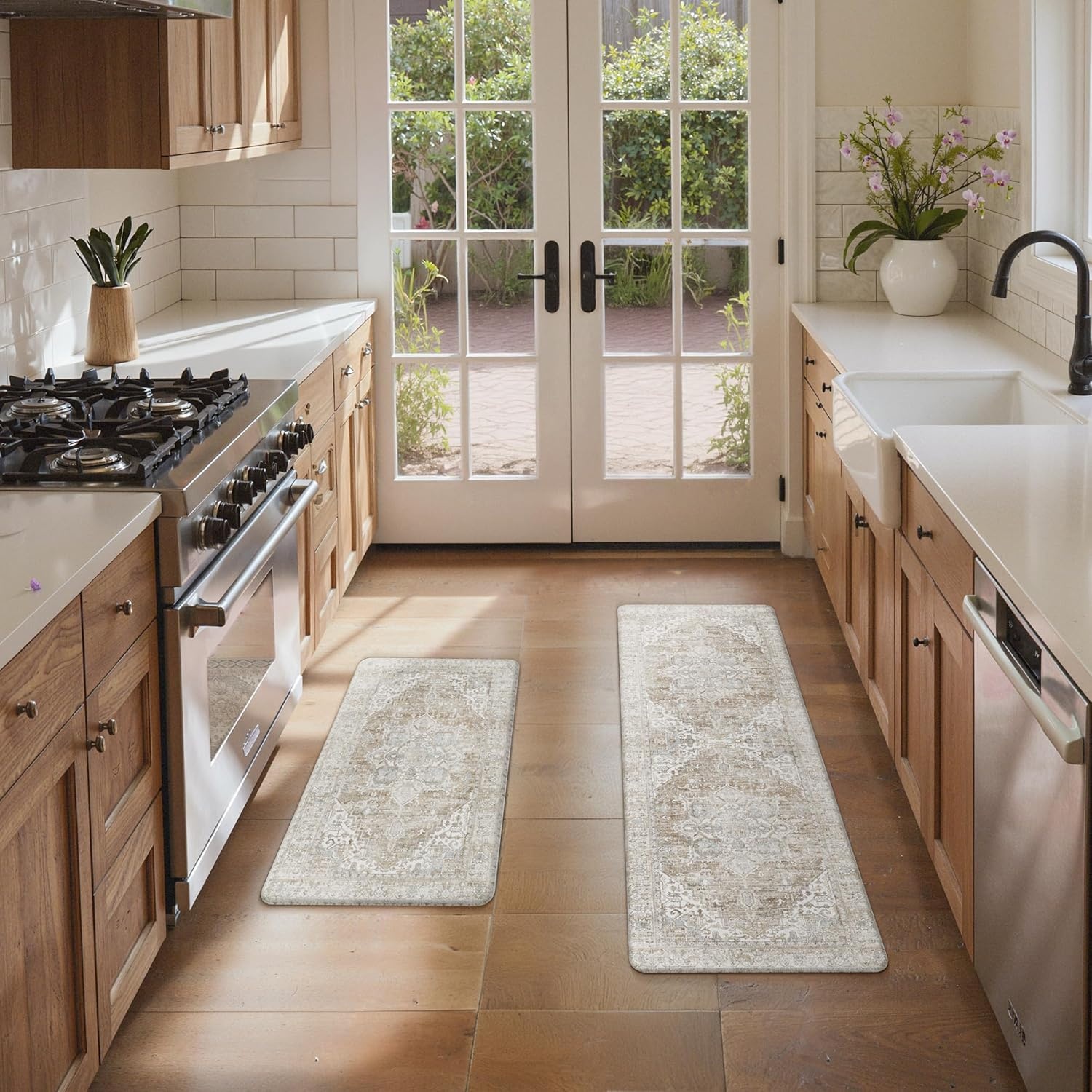 image:imageGENIMO Anti Fatigue Kitchen Mats for Floor 2PCS Standing RugsGold BlackBluebrown