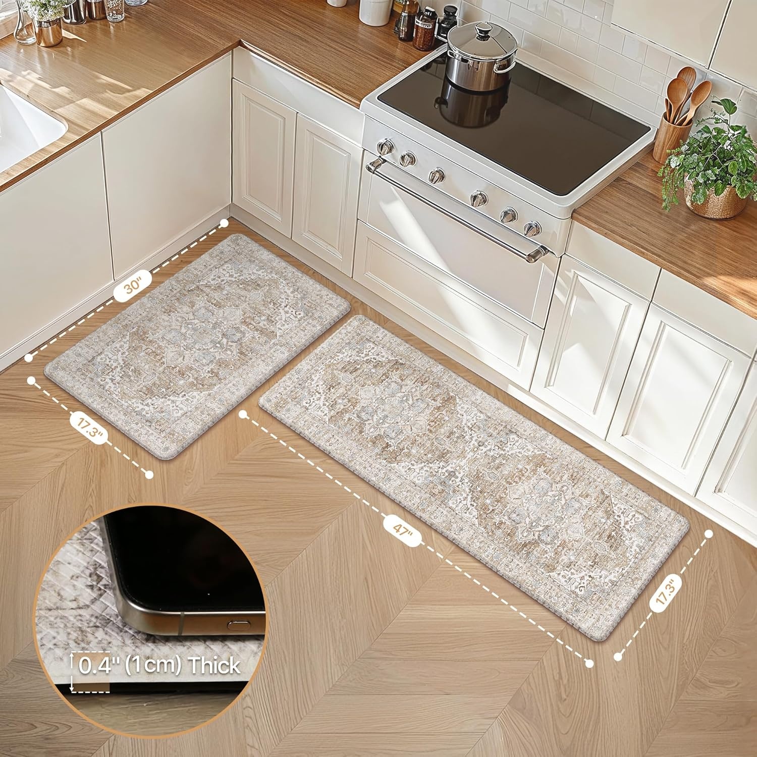 image:imageGENIMO Anti Fatigue Kitchen Mats for Floor 2PCS Standing RugsGold BlackBluebrown