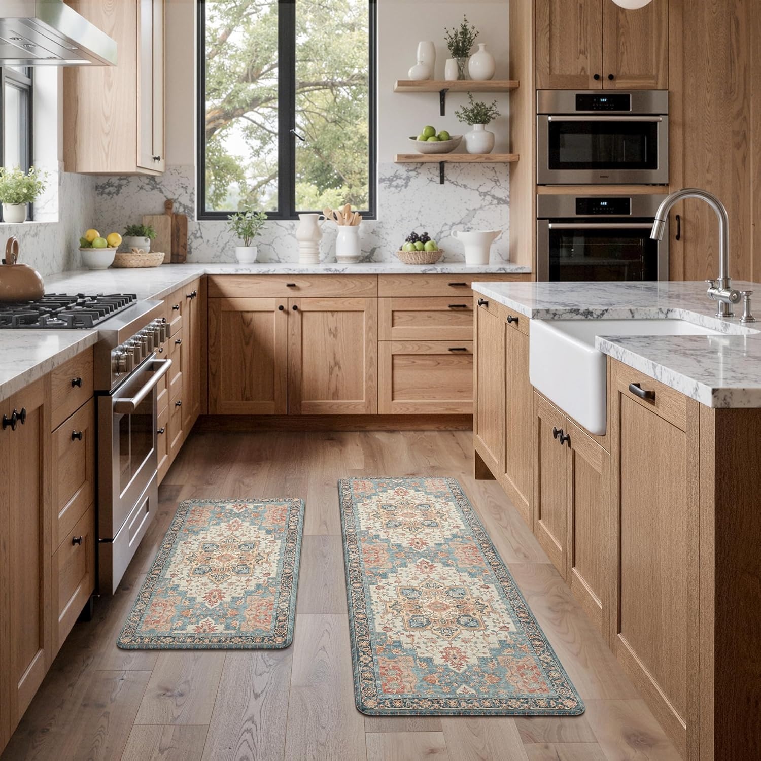 image:imageGENIMO Anti Fatigue Kitchen Mats for Floor 2PCS Standing RugsGold BlackBluesalmon