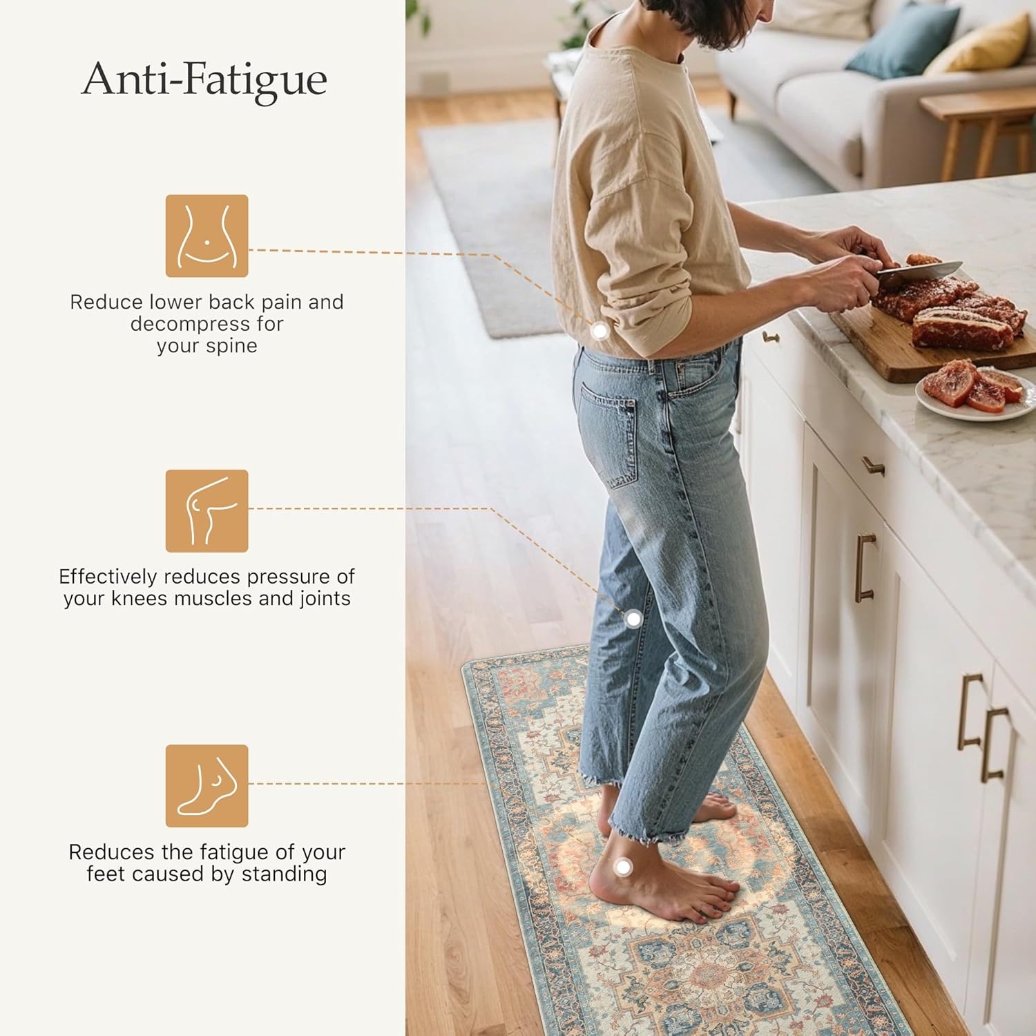image:imageGENIMO Anti Fatigue Kitchen Mats for Floor 2PCS Standing RugsGold BlackBluesalmon