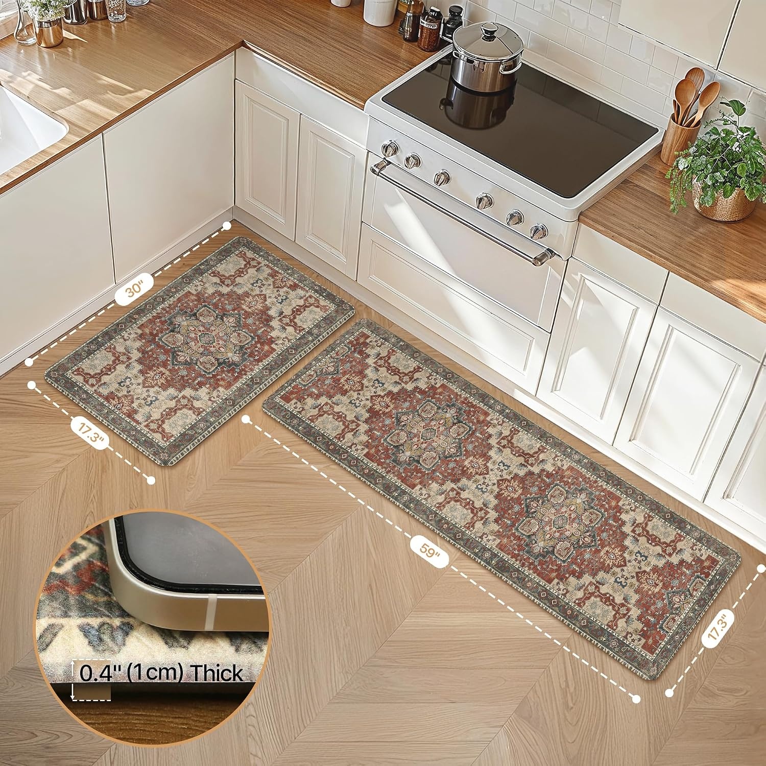 image:imageGENIMO Anti Fatigue Kitchen Mats for Floor 2PCS Standing RugsGold BlackBordeaux Red