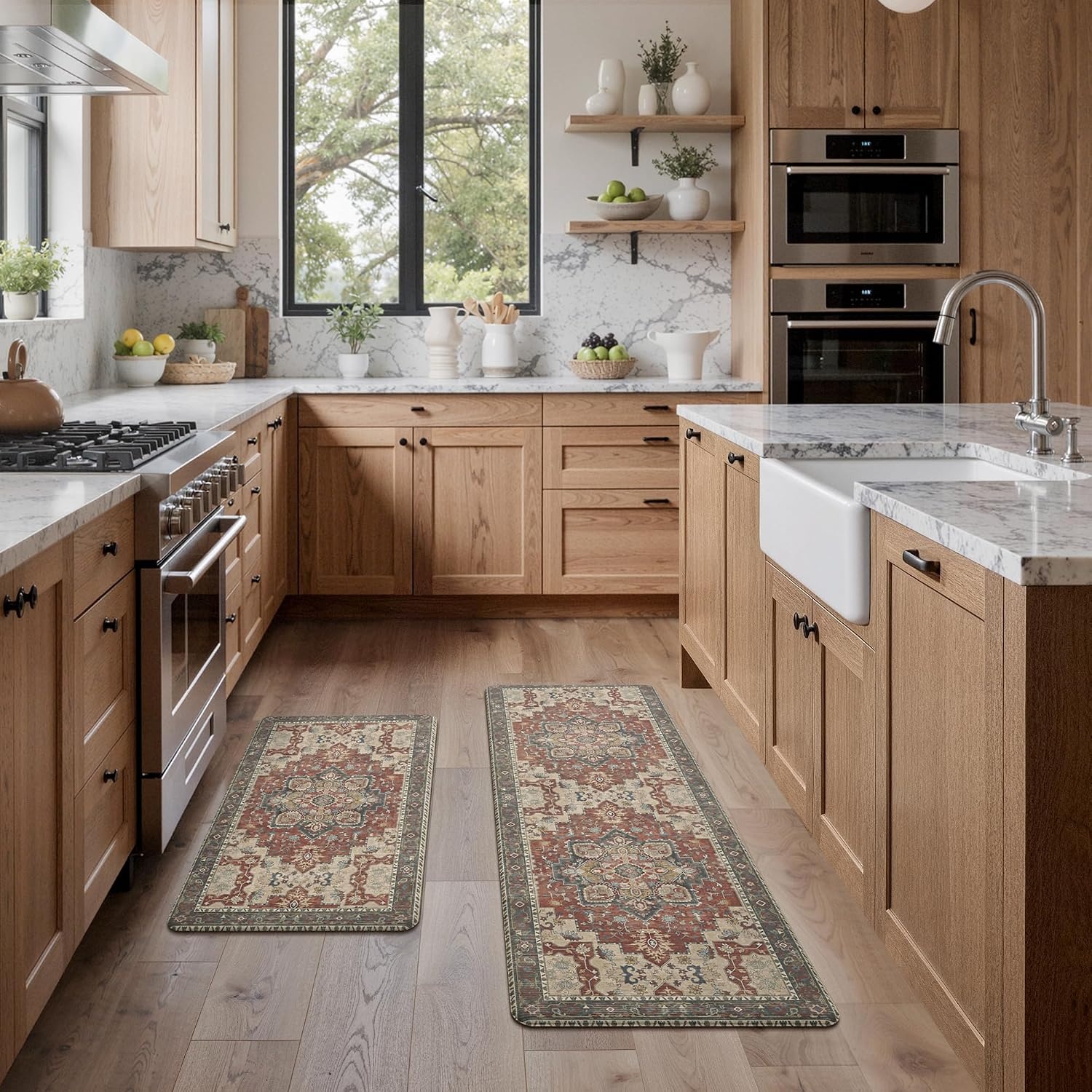 image:imageGENIMO Anti Fatigue Kitchen Mats for Floor 2PCS Standing RugsGold BlackBordeaux Red