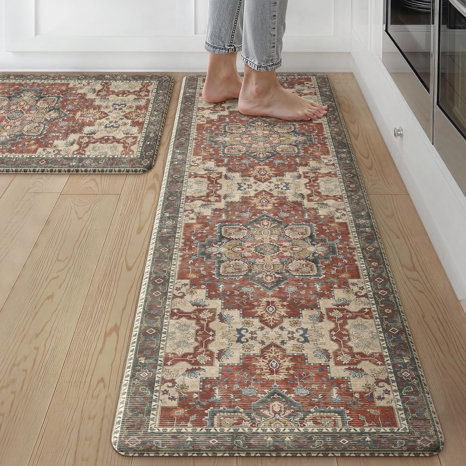 image:imageGENIMO Anti Fatigue Kitchen Mats for Floor 2PCS Standing RugsGold BlackBordeaux Red