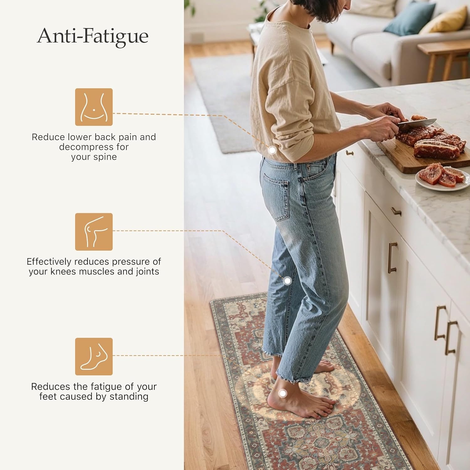 image:imageGENIMO Anti Fatigue Kitchen Mats for Floor 2PCS Standing RugsGold BlackBordeaux Red