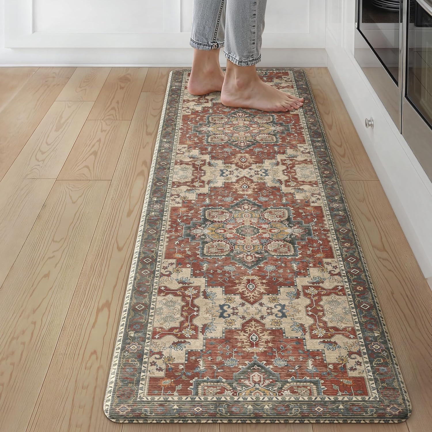 image:imageGENIMO Anti Fatigue Kitchen Mats for Floor 2PCS Standing RugsGold BlackBordeaux Red