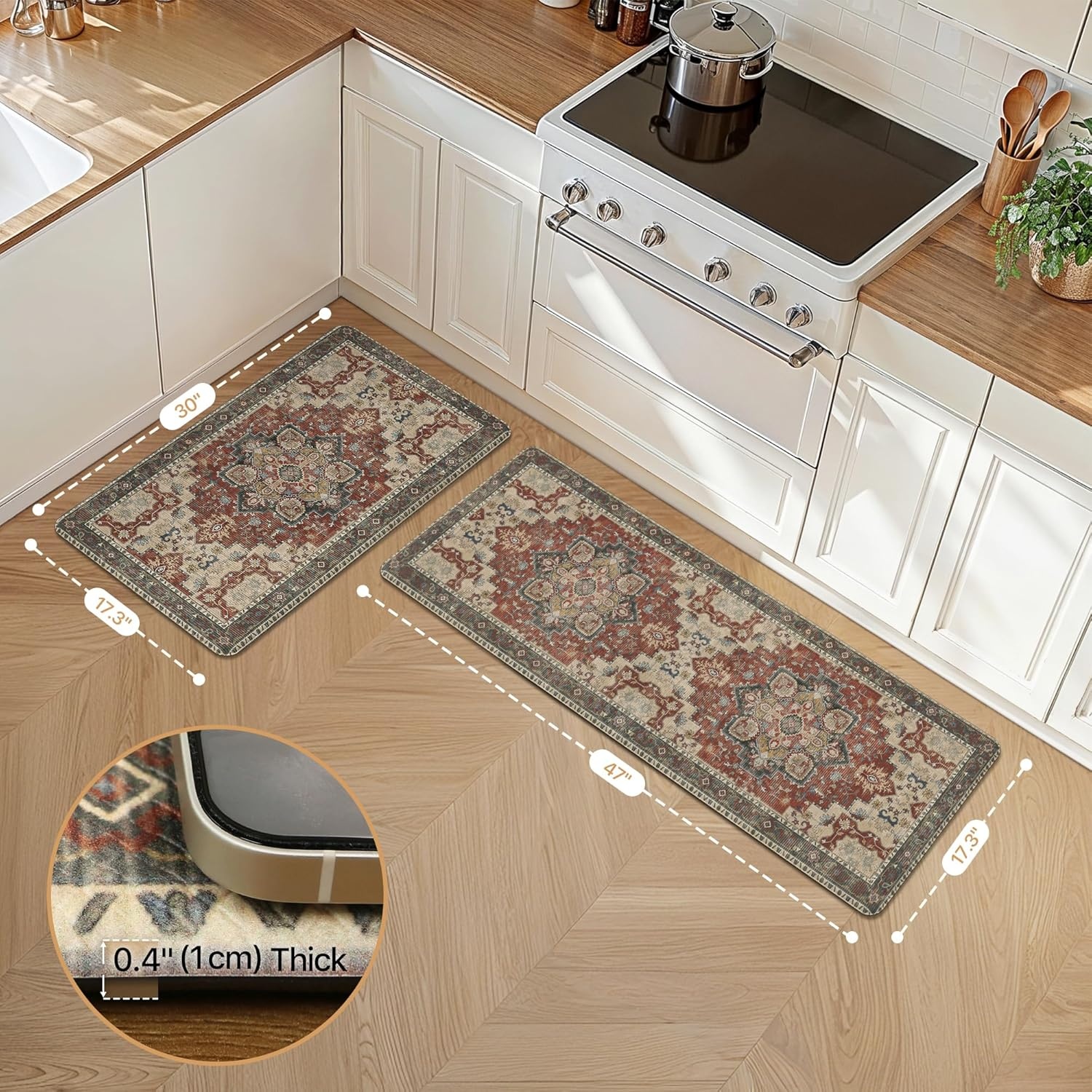 image:imageGENIMO Anti Fatigue Kitchen Mats for Floor 2PCS Standing RugsGold BlackBordeaux Red