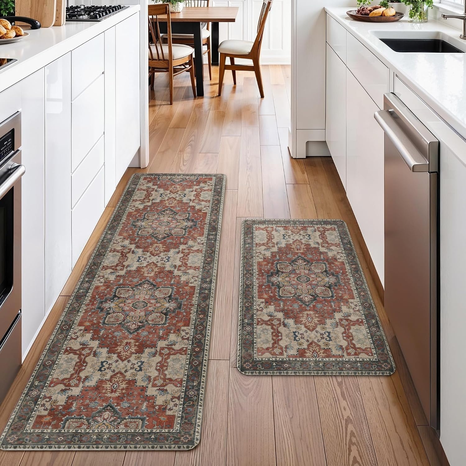 image:imageGENIMO Anti Fatigue Kitchen Mats for Floor 2PCS Standing RugsGold BlackBordeaux Red