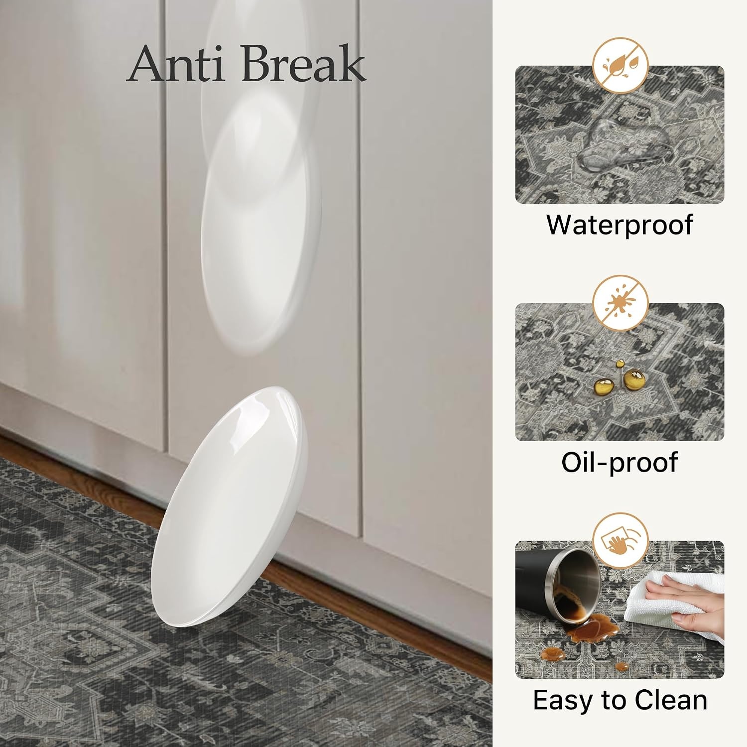 image:imageGENIMO Anti Fatigue Kitchen Mats for Floor 2PCS Standing RugsGold BlackDark Gray