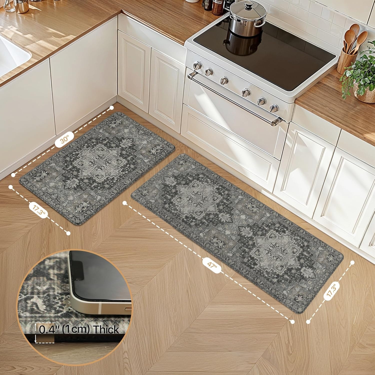 image:imageGENIMO Anti Fatigue Kitchen Mats for Floor 2PCS Standing RugsGold BlackDark Gray