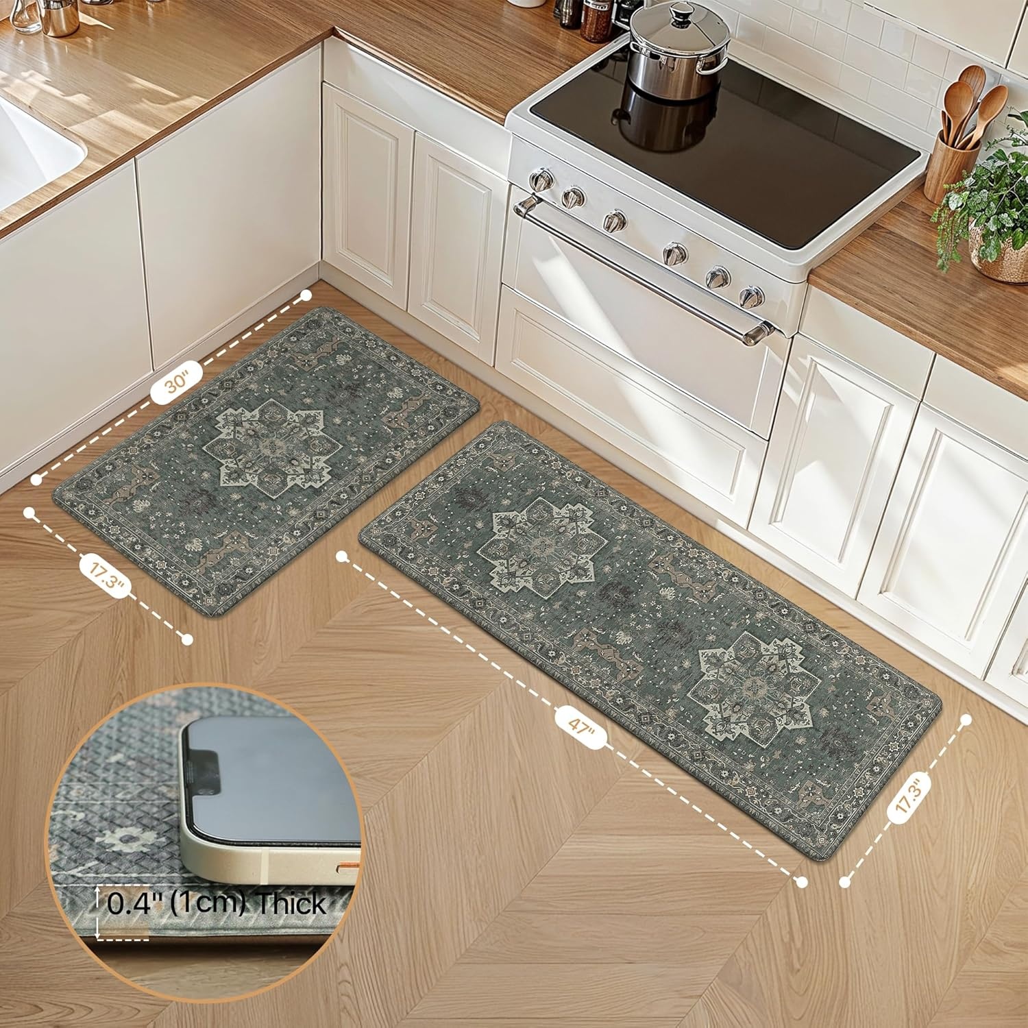 image:imageGENIMO Anti Fatigue Kitchen Mats for Floor 2PCS Standing RugsGold BlackForest Green