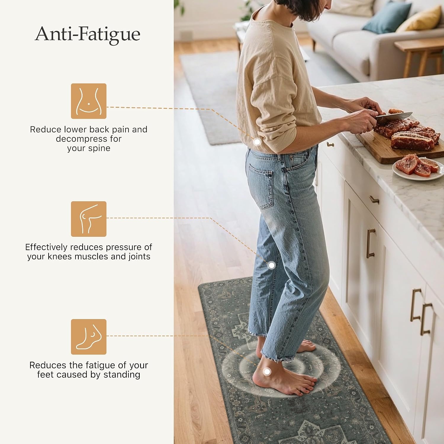 image:imageGENIMO Anti Fatigue Kitchen Mats for Floor 2PCS Standing RugsGold BlackForest Green