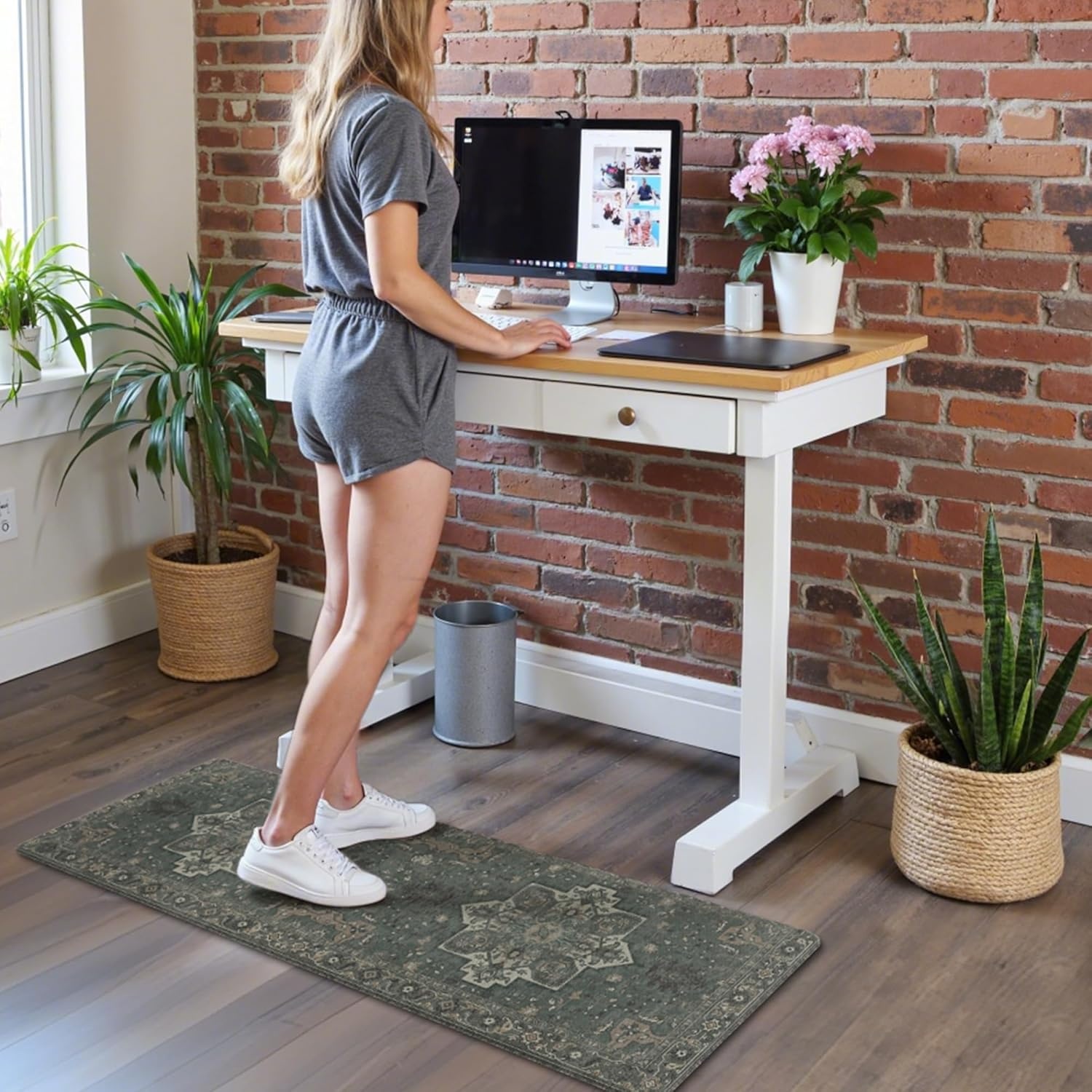 image:imageGENIMO Anti Fatigue Kitchen Mats for Floor 2PCS Standing RugsGold BlackForest Green