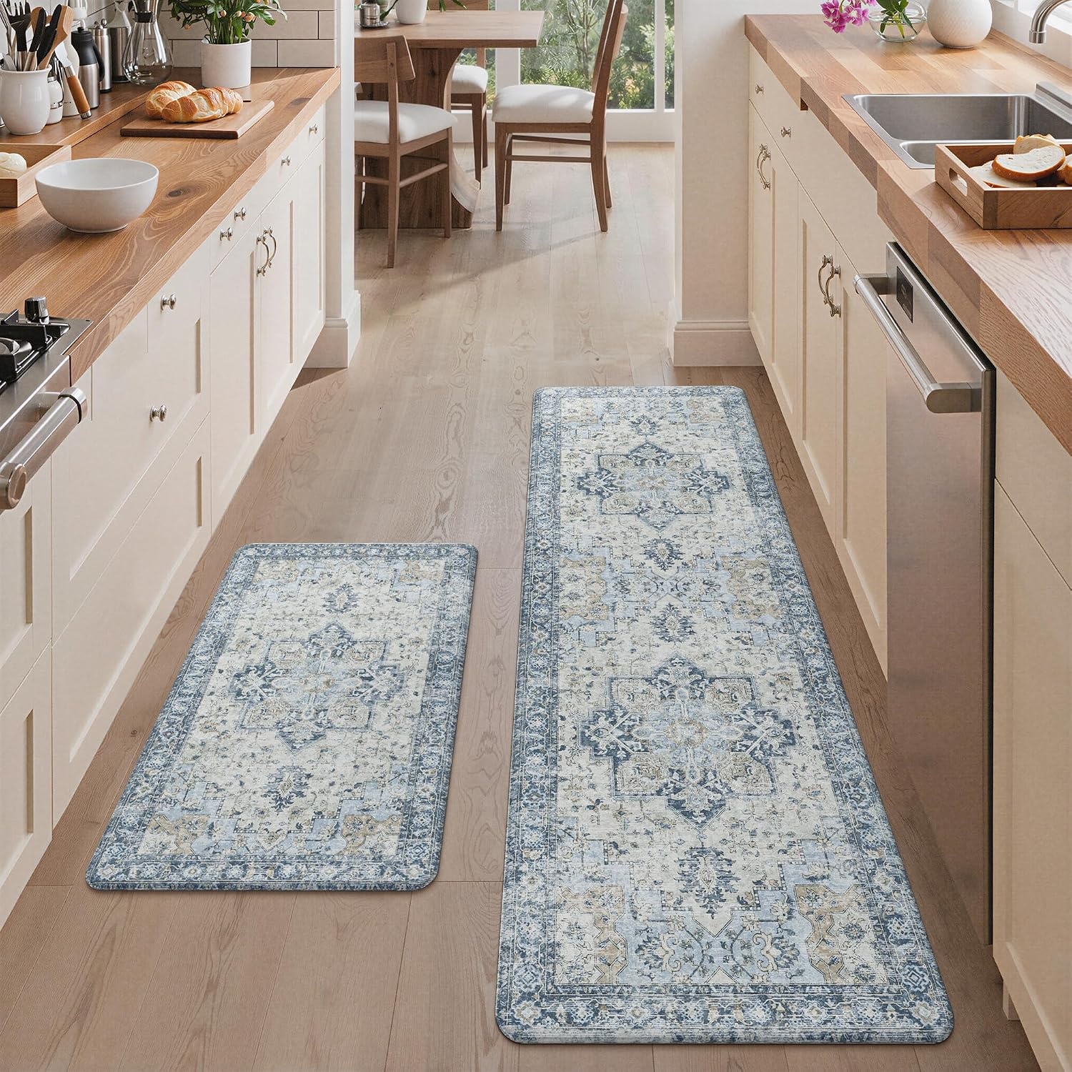 image:imageGENIMO Anti Fatigue Kitchen Mats for Floor 2PCS Standing RugsGold BlackLight Blue