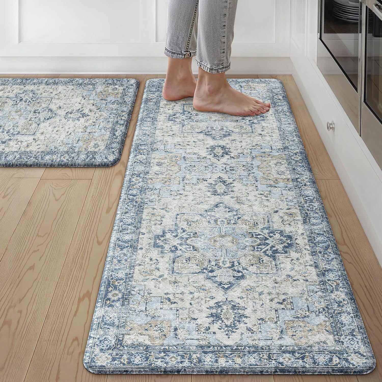 image:imageGENIMO Anti Fatigue Kitchen Mats for Floor 2PCS Standing RugsGold BlackLight Blue