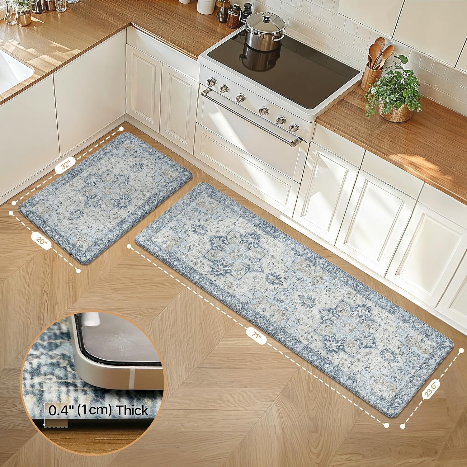 image:imageGENIMO Anti Fatigue Kitchen Mats for Floor 2PCS Standing RugsGold BlackLight Blue
